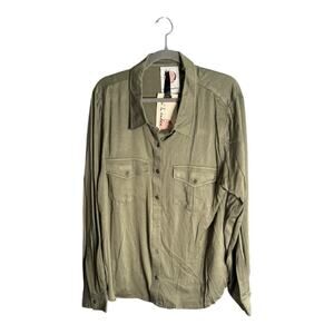 Ash & Ember Olive Green Long Sleeve Button Front Top With Pockets Size XL